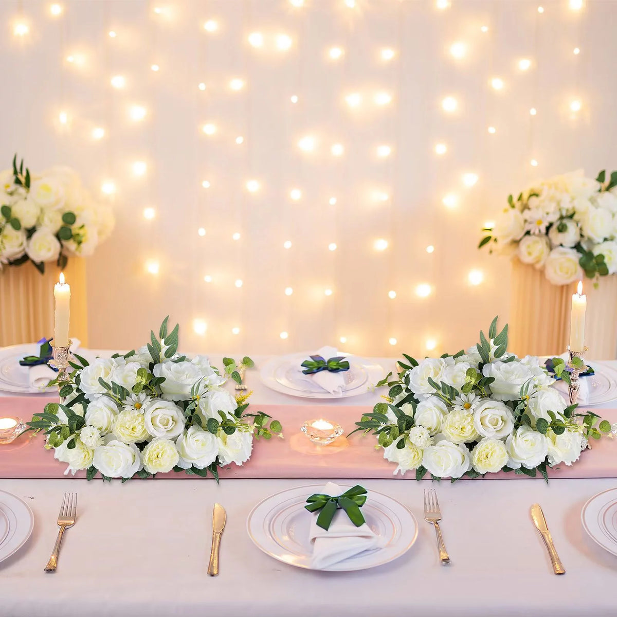 18" Large Artificial Flower Ball 2Pcs White Faux Silk Bouquet X41810