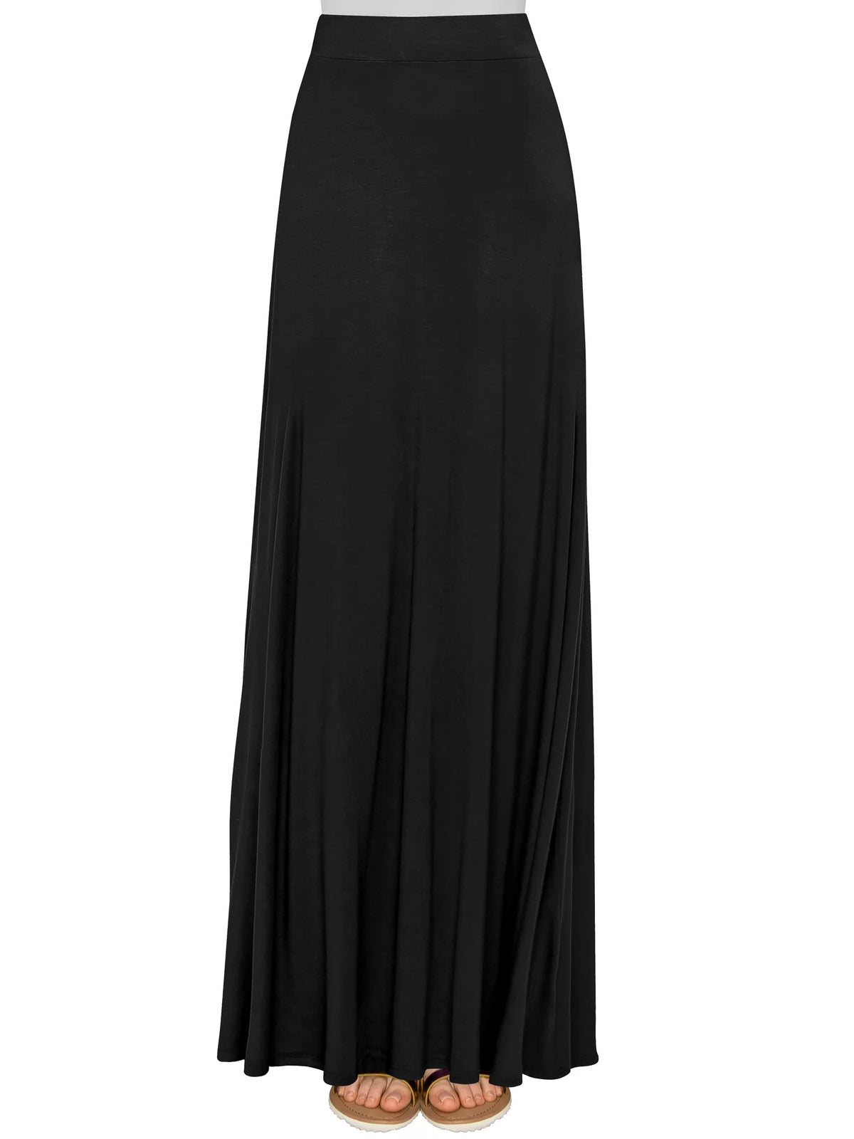 Solid Maxi Skirt with Elastic Waist Band L562