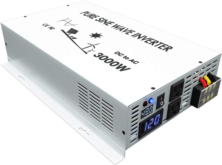 3000W Pure Sine Wave Power Inverter DC 48V to 110V 120V AC with Dual Outlets and Digital LED Display R57137