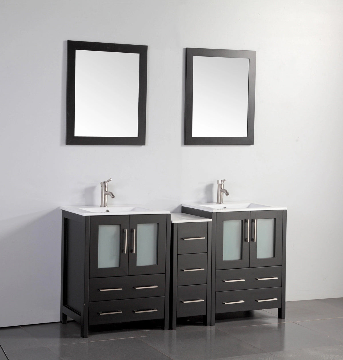60 in. Double Sink Vanity Cabinet with Ceramic Sink & Mirror Espresso Z7073