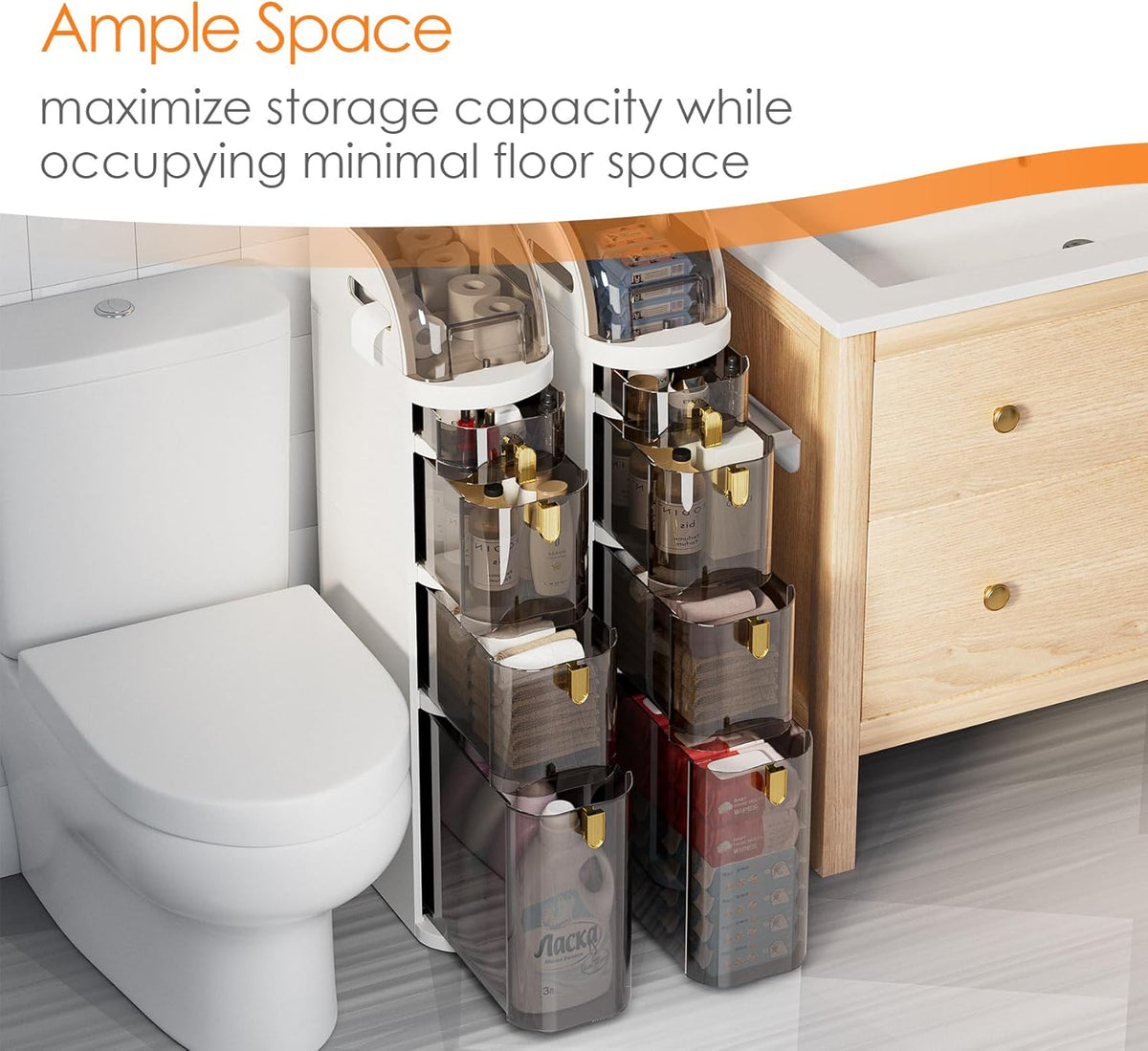 4-Tier Plastic Narrow Slim Storage Cabinet with Clear Drawers and Wheels Z828267