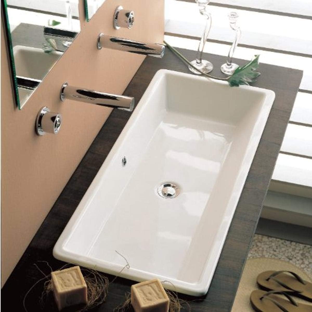 White Rectangular Ceramic Self Rimming Vessel Sink Q3297