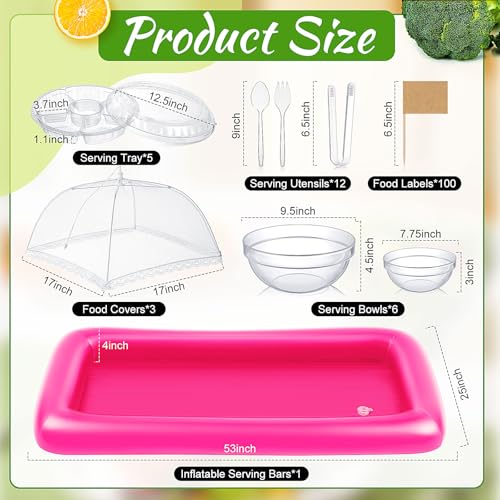 128 Pcs Inflatable Cooler with 2 Serving Bars, Food Cover, Salad Bowl, Utensils, Appetizer Tray, 100 Labels O4836