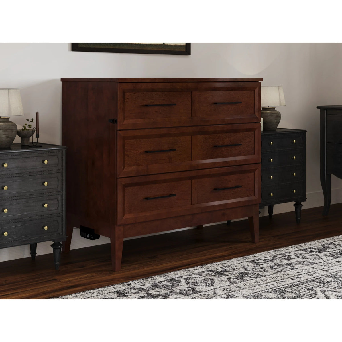 Twin Murphy Bed Chest with Mattress in Walnut X264649