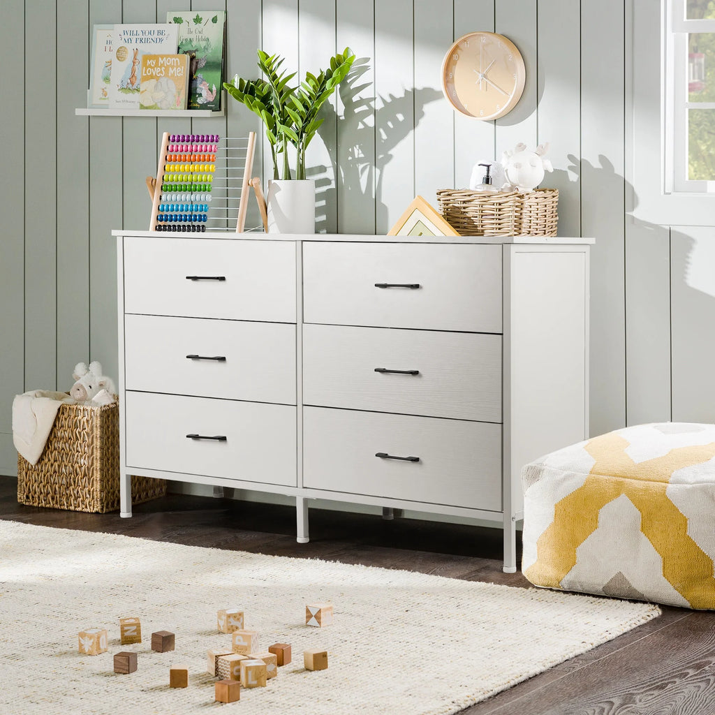 White 6 Drawer Wooden Dresser C6087