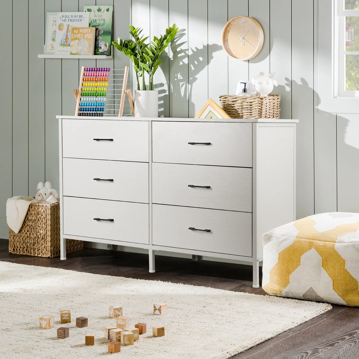 White 6 Drawer Wooden Dresser C6087
