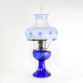 Cobalt Glass Non-Electric Oil Lamp with Blue Meadow Shade L29768