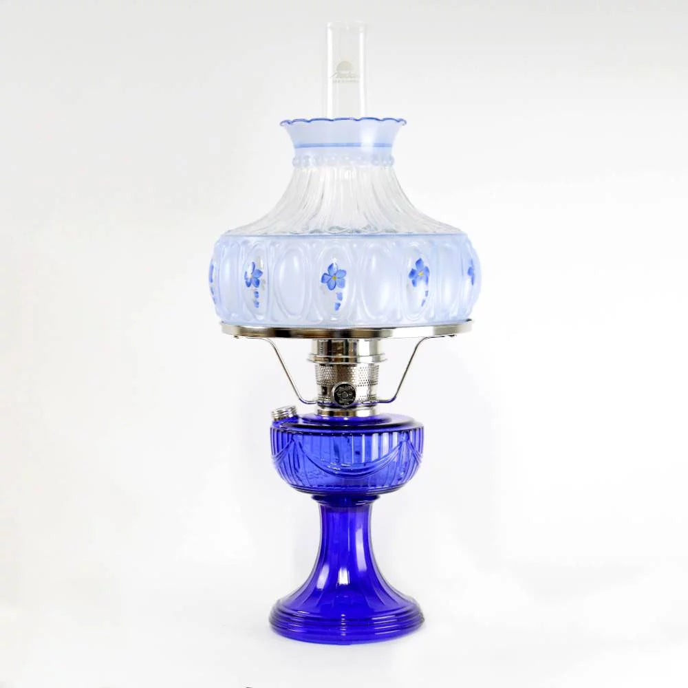 Cobalt Glass Non-Electric Oil Lamp with Blue Meadow Shade L29768
