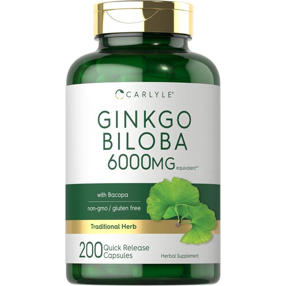 Ginkgo Biloba Capsules 6000mg 200 Count Supplement I9535
