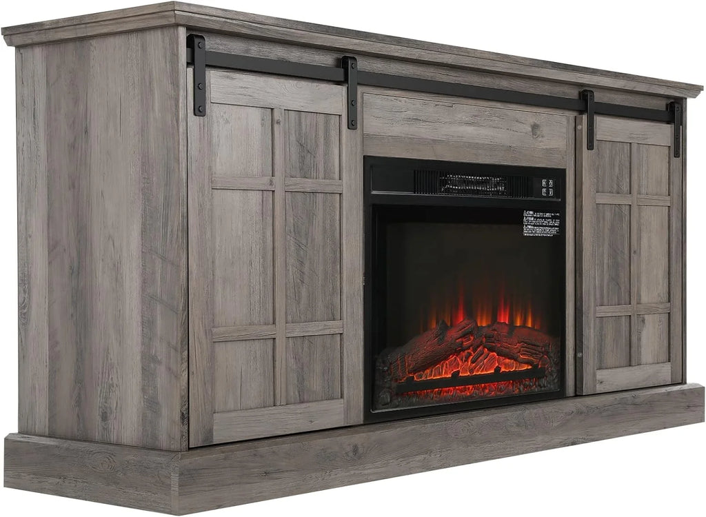 Gray Wash Farmhouse TV Stand with Electric Fireplace N886974