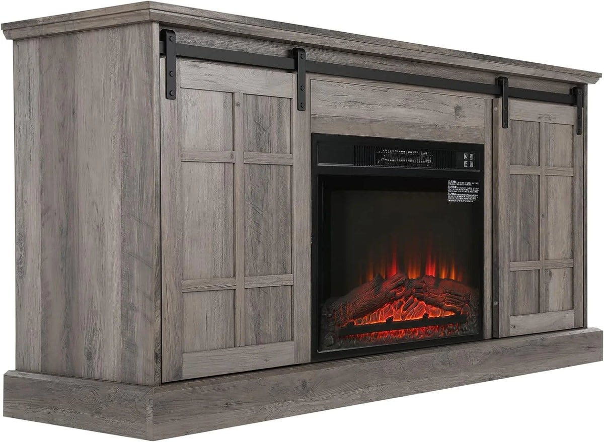 Gray Wash Farmhouse TV Stand with Electric Fireplace N886974