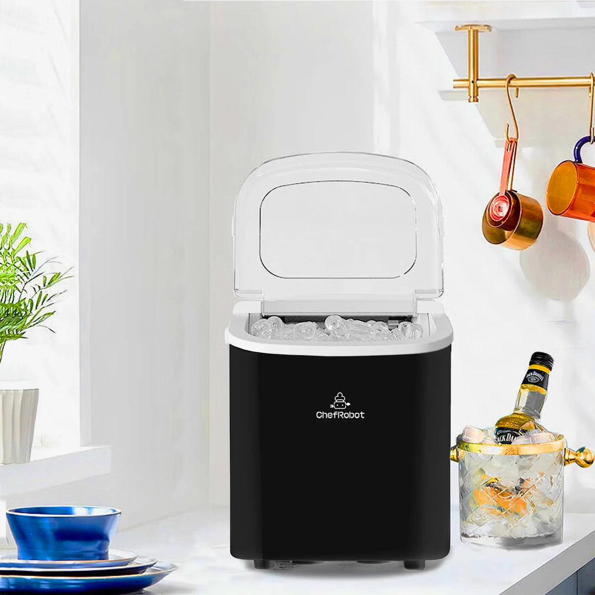 Black Self-Cleaning Countertop Ice Maker with Ice Scoop and Basket P8861