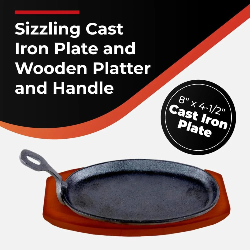 Cast Iron Steak Plate with Wooden Holder D285