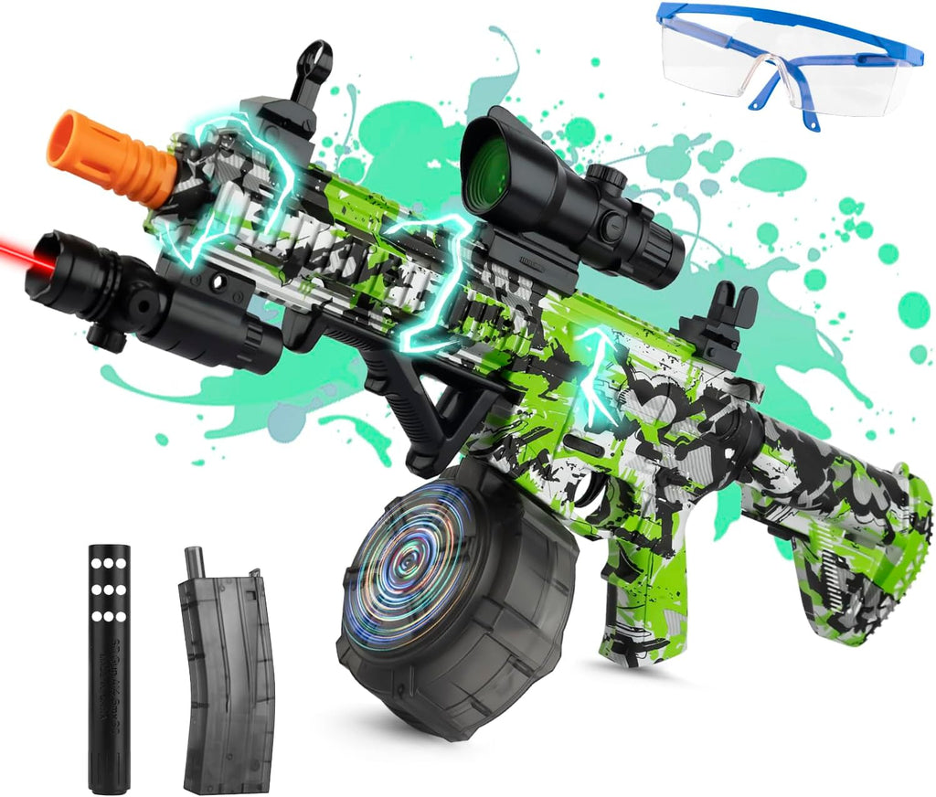Large Gel Ball Blaster with Drum & Mag, Automatic and Manual Splatter Blaster with 40000 Gel Rounds, Electric Splat Blaster and Goggles (Green) B136792