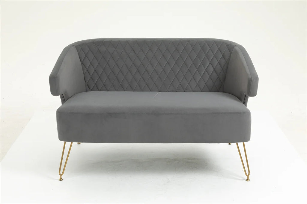 Yellow Tufted Loveseat Sofa with Golden Metal Legs J1013