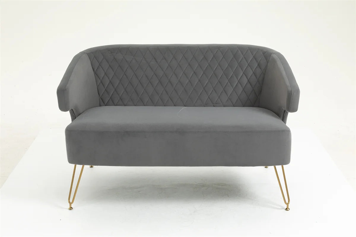 Yellow Tufted Loveseat Sofa with Golden Metal Legs J1013