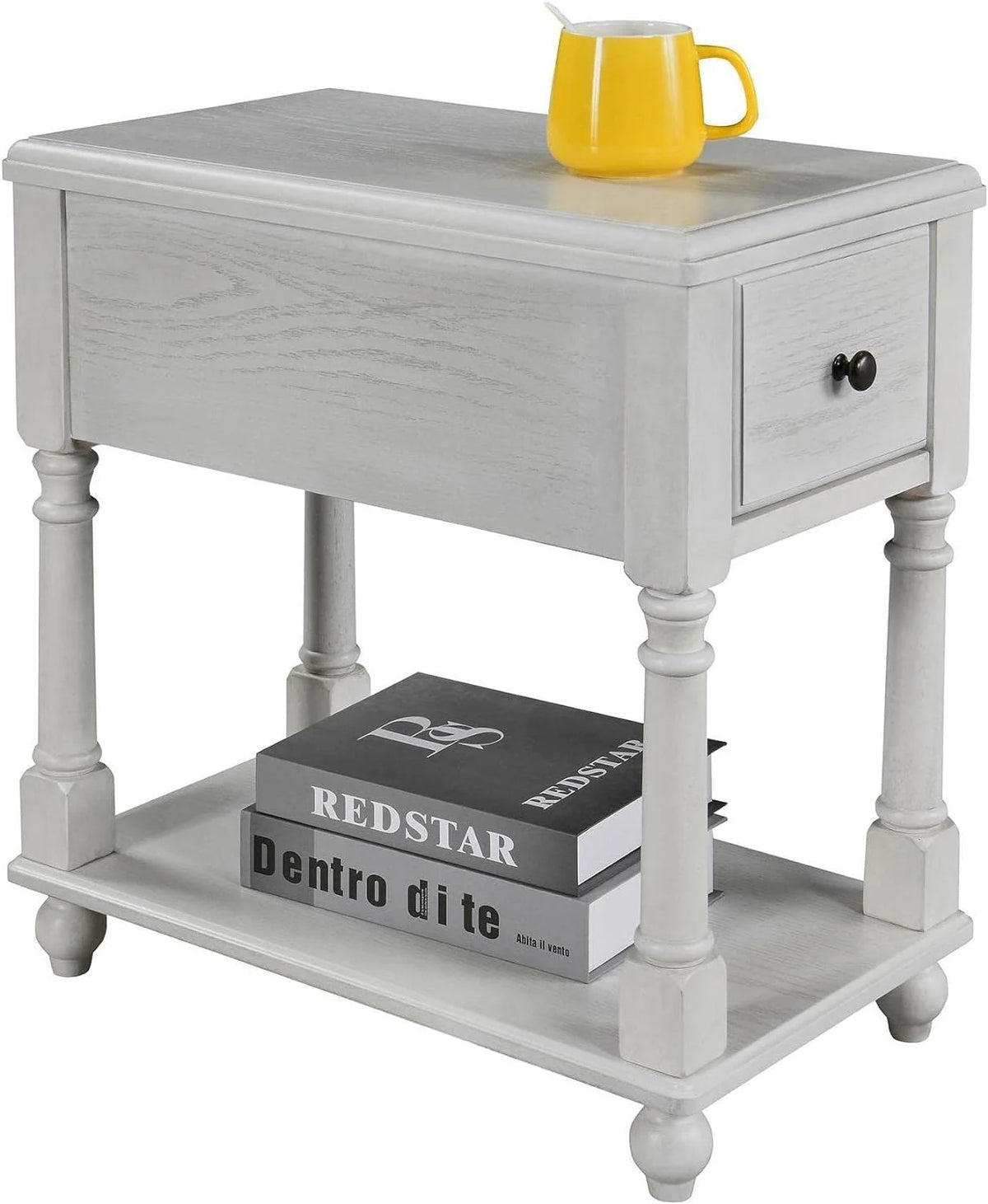 Narrow 2 Tier Solid Wood End Table with Drawer M788748