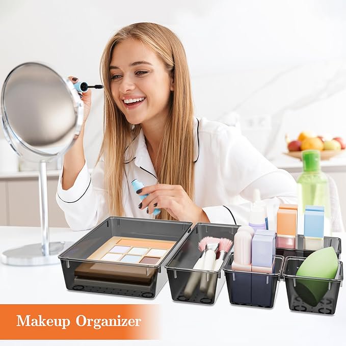 25 PCS Plastic Drawer Organizer Set, 4-Size Clear Black E2157