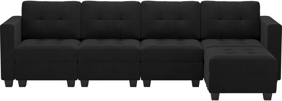 Black Velvet 5 Piece Modular Sectional Sofa with Storage Seats and Ottomans A500121