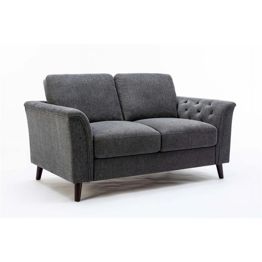 3-Piece Linen Fabric Sofa Set with Tufted Arms in Dark Gray V86396