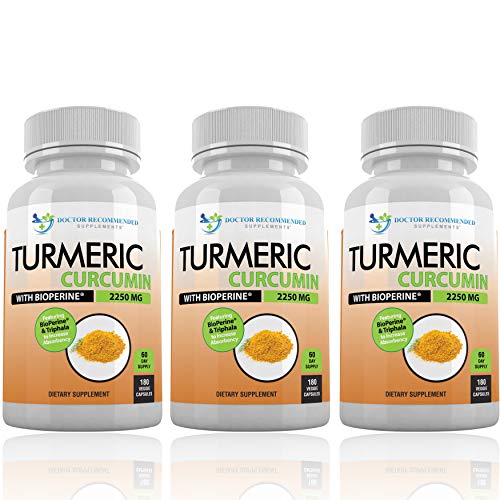 Turmeric Curcumin 2250mg 95% Curcuminoids 180 Veggie Caps Black Pepper Extract U6793