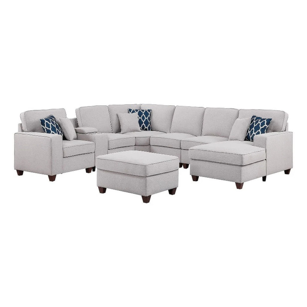 Light Gray Linen Fabric Upholstered Sectional P8068
