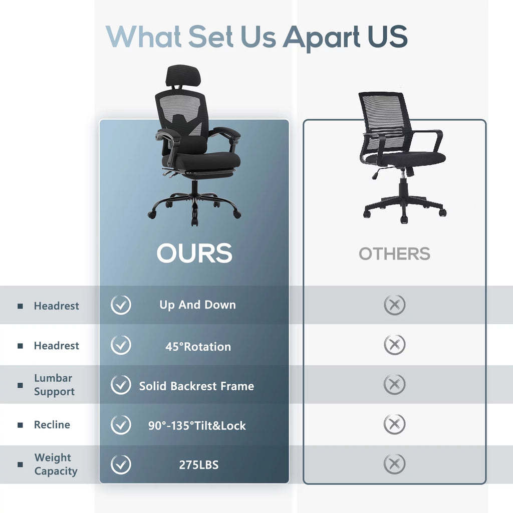 Black Ergonomic Mesh Office Chair with Footrest and Head Support K551403