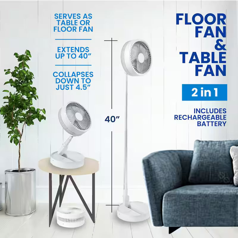 2-in-1 Adjustable-Height 40 in. Portable Rechargeable 3-Modes Pedestal Fan G637