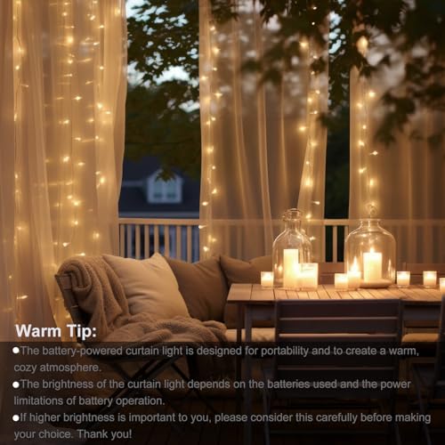 300 LED Battery Operated Curtain Lights with Remote Timer Warm White Y1417