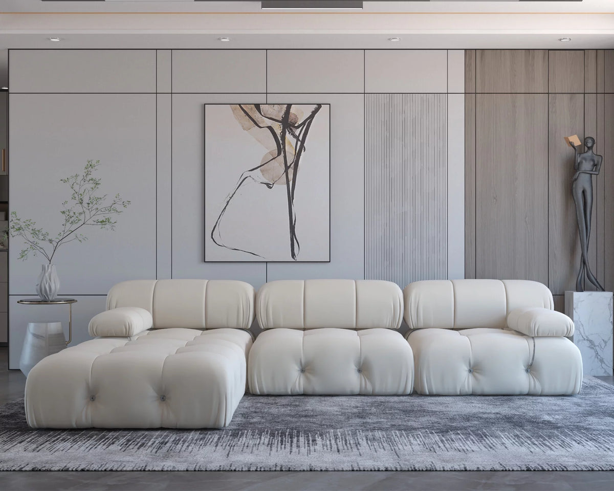 L-Shaped Velvet 3-Seat Sofa with Ottoman C572405