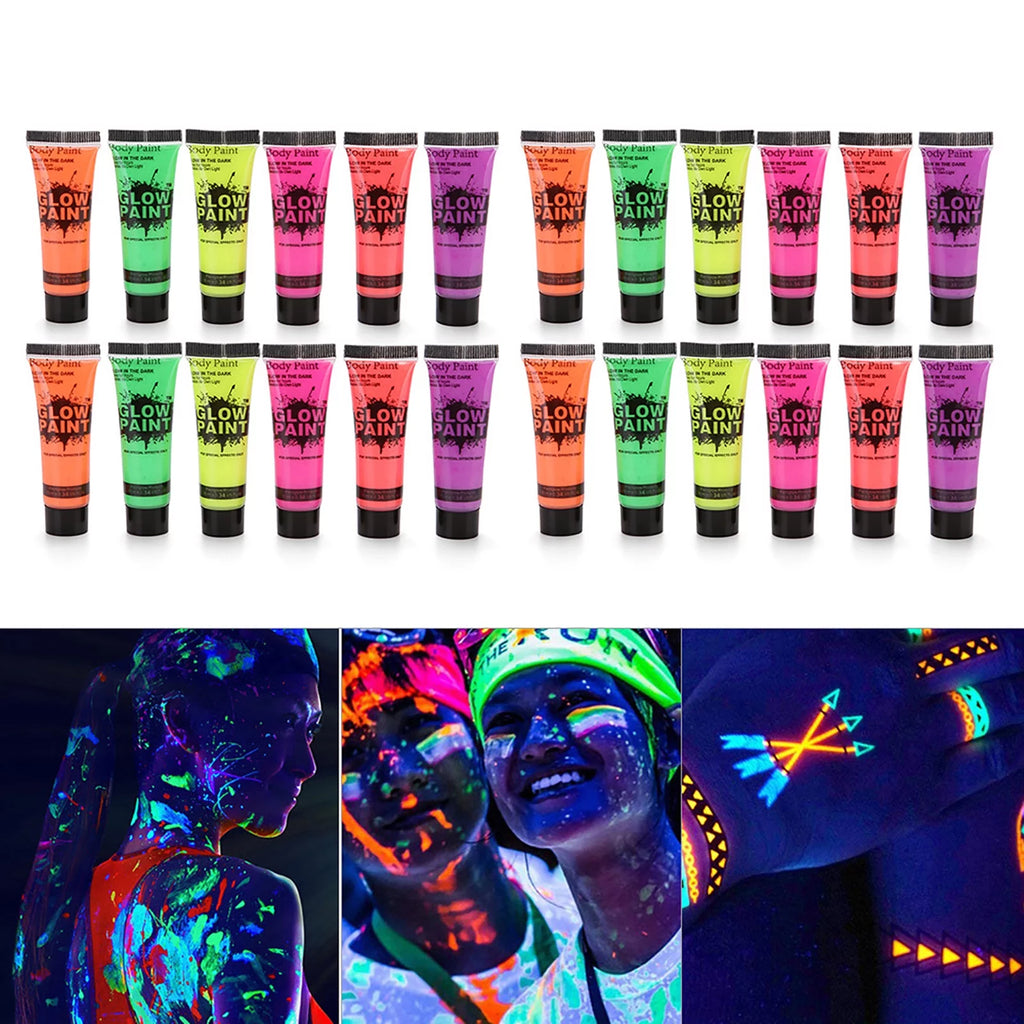 24 Tubes Glow in the Dark Face & Body Paint R4539