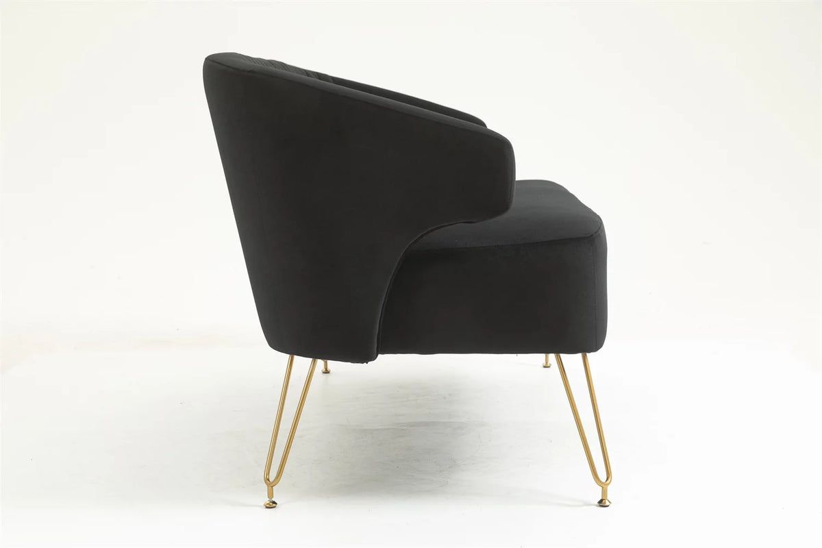 Yellow Tufted Loveseat Sofa with Golden Metal Legs J1013