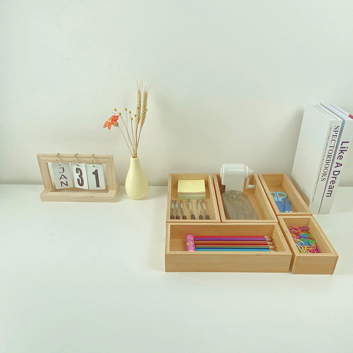 Bamboo Drawer Dividers Set, Adjustable Wooden Organizers, Stackable Trays, Brown V2149