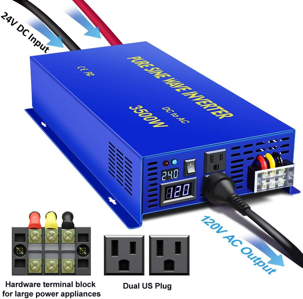 Pure Sine Wave Power Inverter 3500W 24V DC to AC 110V 120V with LCD Display P305