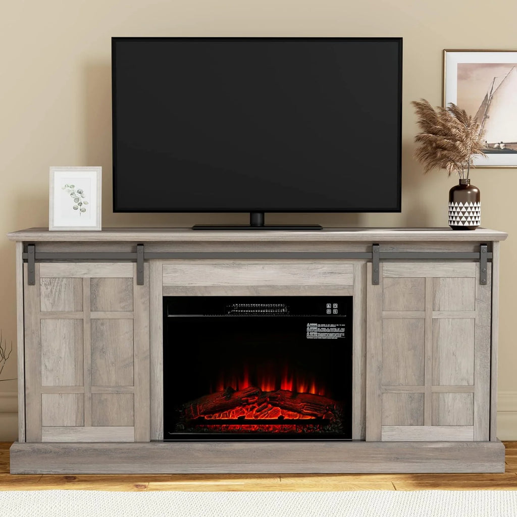Gray Wash Farmhouse TV Stand with Electric Fireplace N886974