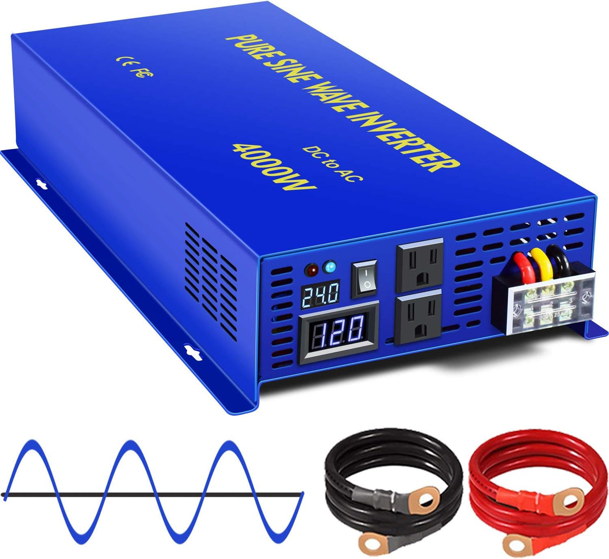 Pure Sine Wave Power Inverter 3500W 24V DC to AC 110V 120V with LCD Display P305