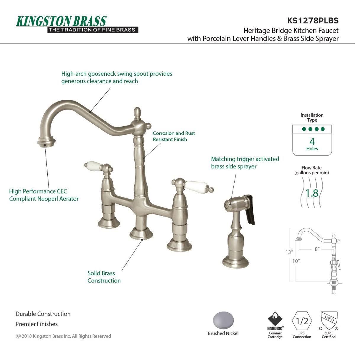 Polished Nickel Kitchen Faucet with Brass Sprayer O949957