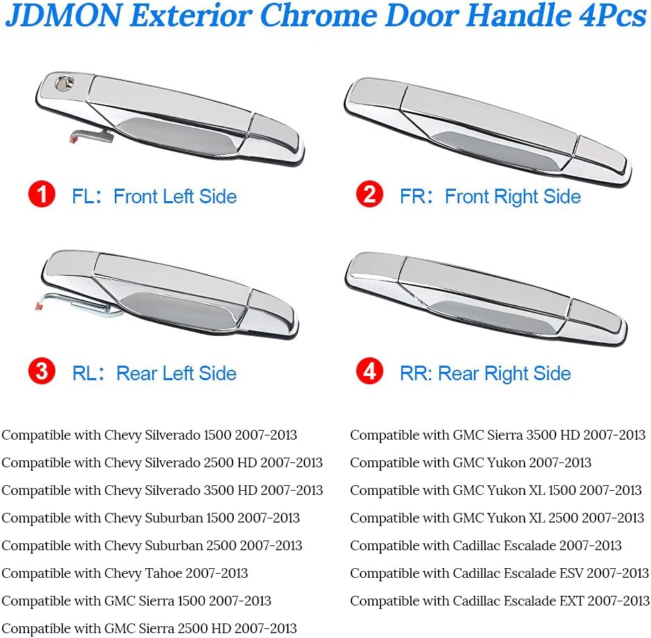 Exterior Chrome Door Handle 4Pcs Front & Rear Driver & Passenger Side J58839
