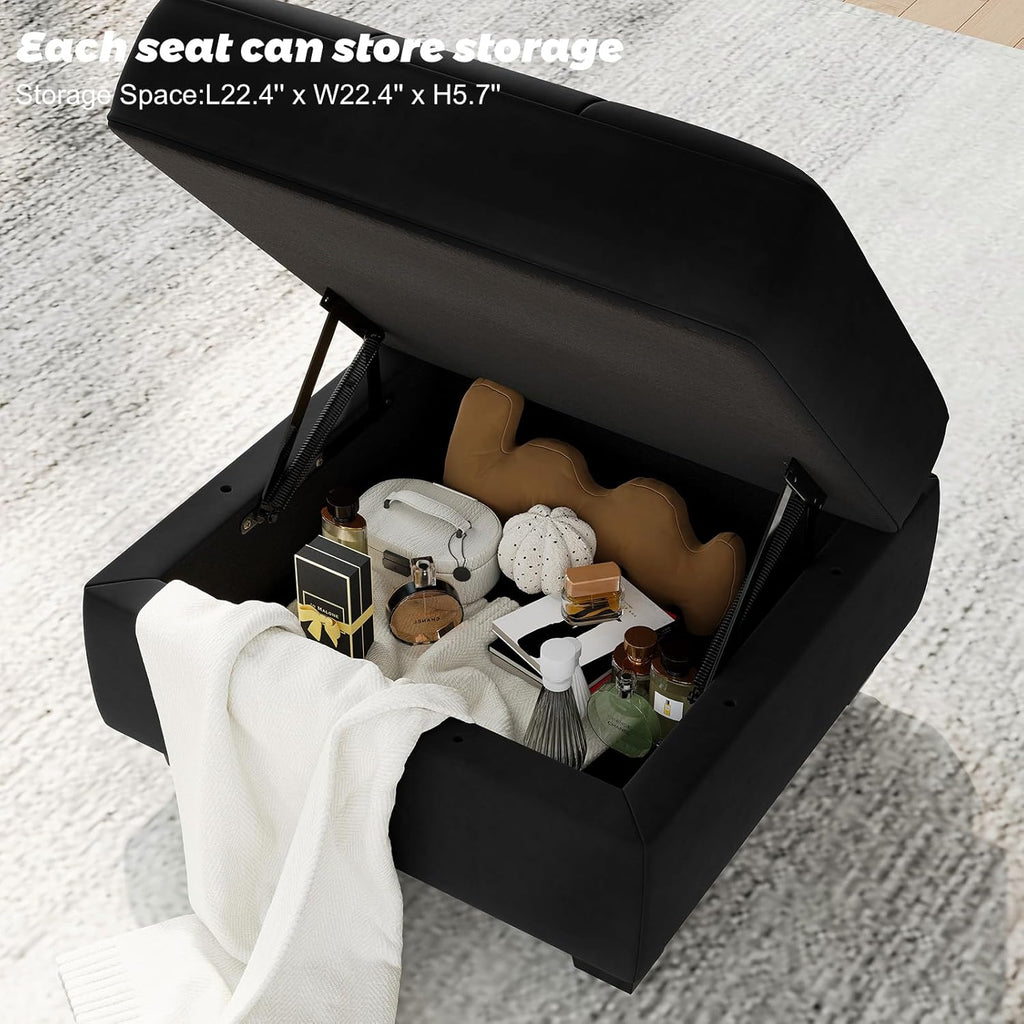 Black Velvet 5 Piece Modular Sectional Sofa with Storage Seats and Ottomans A500121