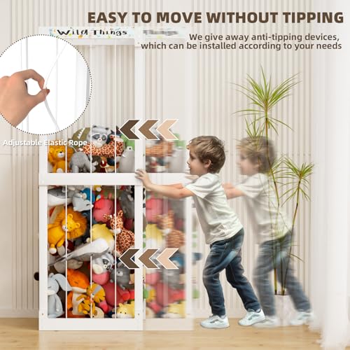 White Wooden Stuffed Animal Storage Cage with Elastic Rope T2314
