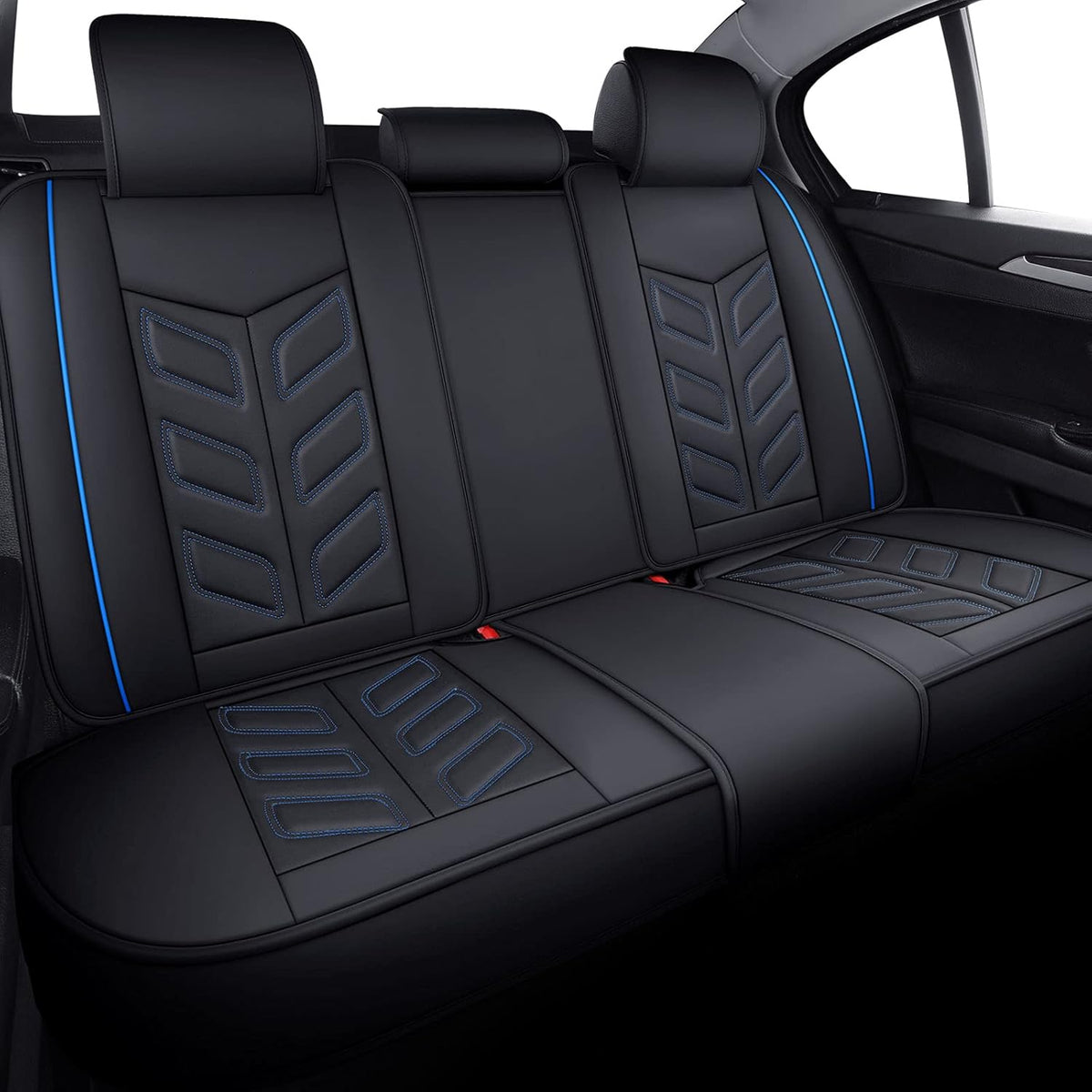 Waterproof Faux Leather Car Seat Covers Full Set Black Red Q59430