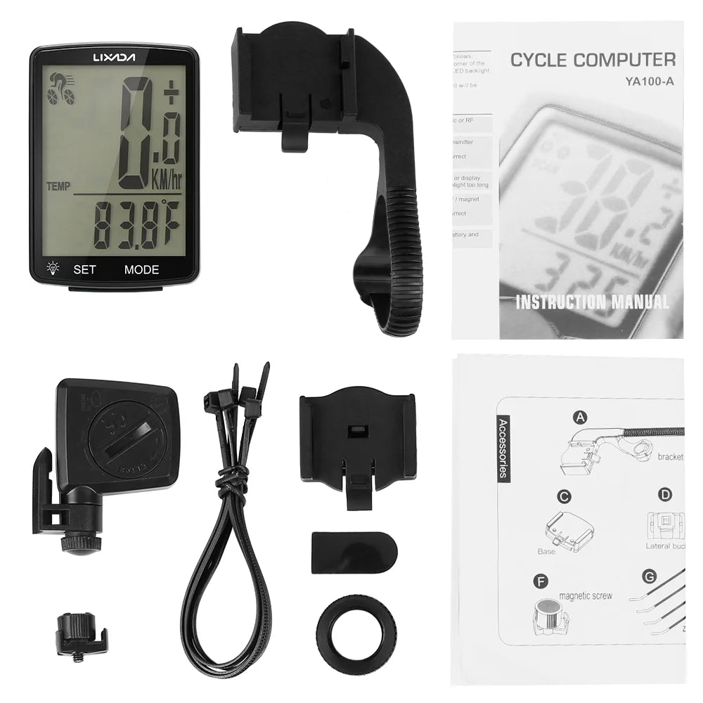 Wireless Bike Computer with LCD Screen Speedometer Odometer B7215