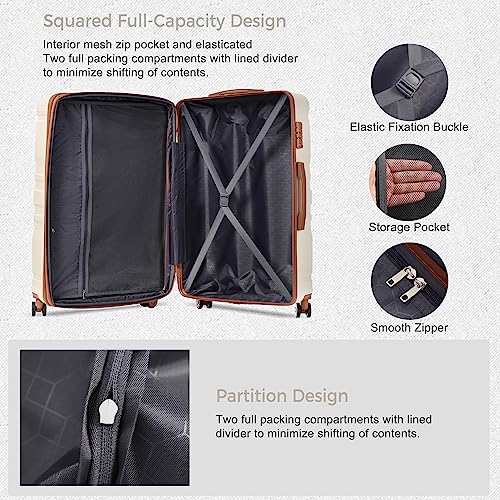 Brown and Ivory 4-Piece Expandable Hardside Suitcase Set B14977