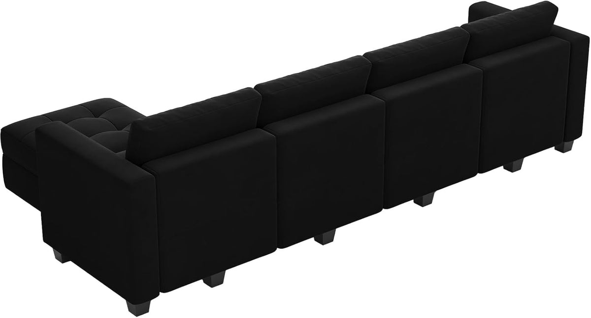 Black Velvet 5 Piece Modular Sectional Sofa with Storage Seats and Ottomans A500121