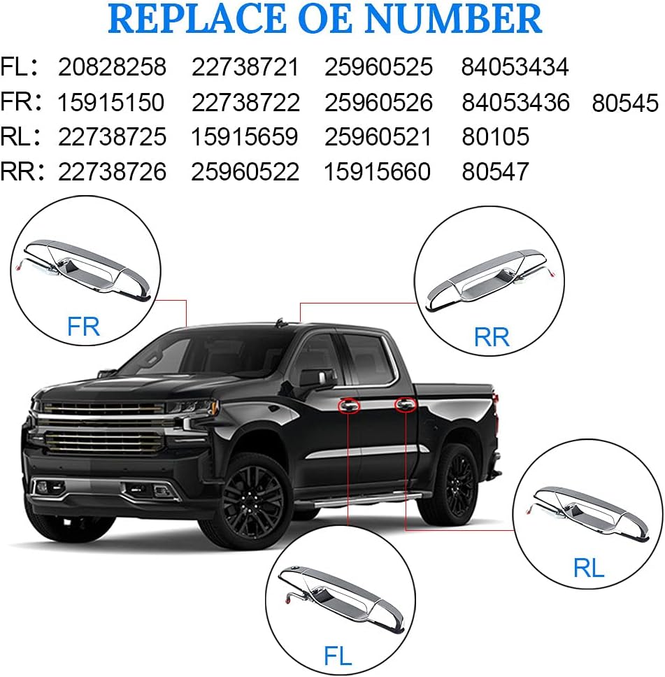 Exterior Chrome Door Handle 4Pcs Front & Rear Driver & Passenger Side J58839