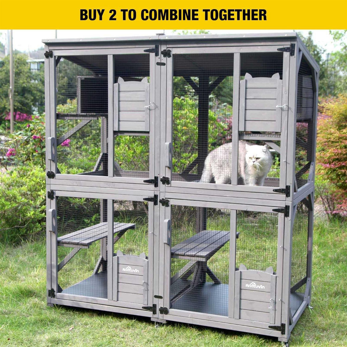 Cat House Outdoor Catio Cat Enclosures on Wheels Kitty House with Resting Box Waterproof Roof L201218