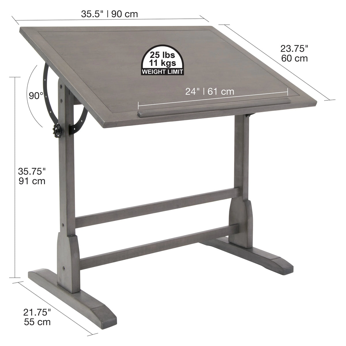 Solid Wood Drawing Drafting Table with 36" x 24" Angle Adjustable Top Q2316