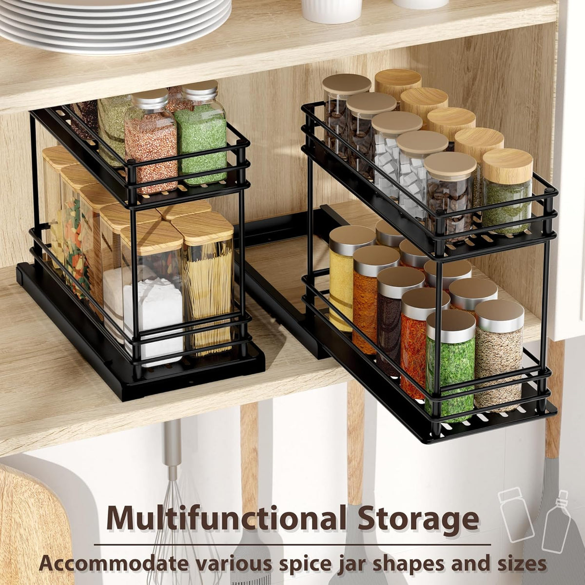 2-Pack 2-Tier Pull Out Spice Rack Organizer, 5.3''W x 10.4''D x 8.9''H H98435