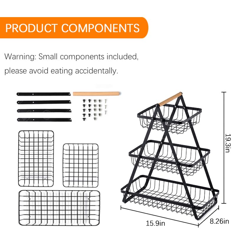 3 Tier Detachable Metal Rectangle Fruit Basket G283
