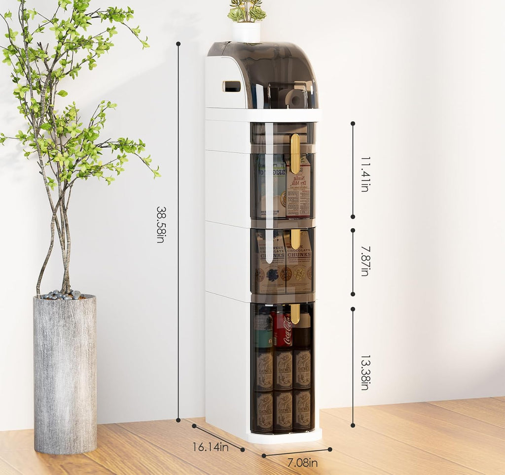 4-Tier Plastic Narrow Slim Storage Cabinet with Clear Drawers and Wheels Z828267